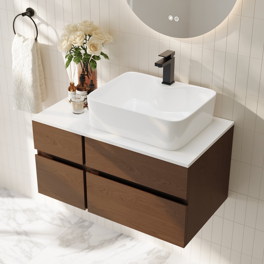 31.5" Bathroom Vanity Set Walnut Modern Floating Bathroom Vanity with Sink window image