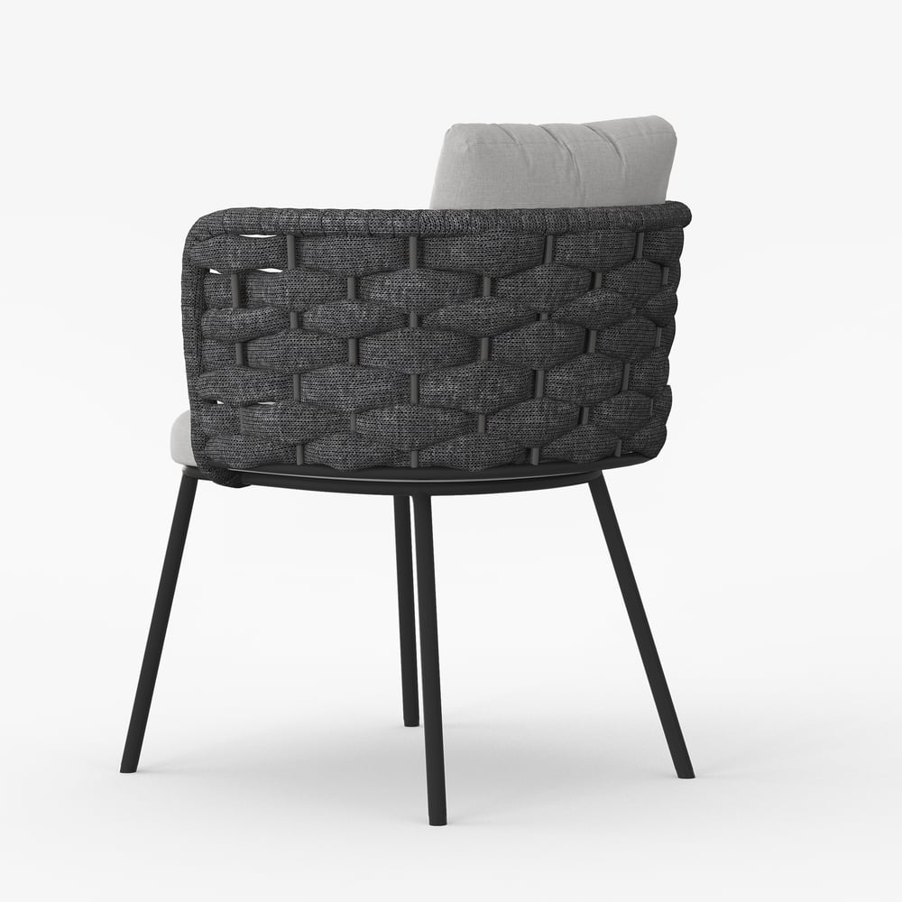 2-delige moderne eetkamerstoel van aluminium en touwen uit het midden van de eeuw, donkergrijs Vensterafbeelding