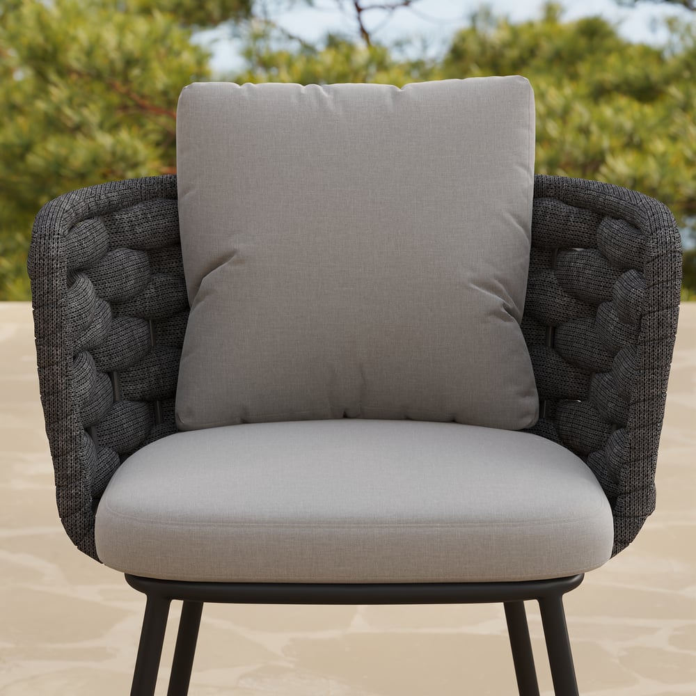 2-delige moderne eetkamerstoel van aluminium en touwen uit het midden van de eeuw, donkergrijs Vensterafbeelding