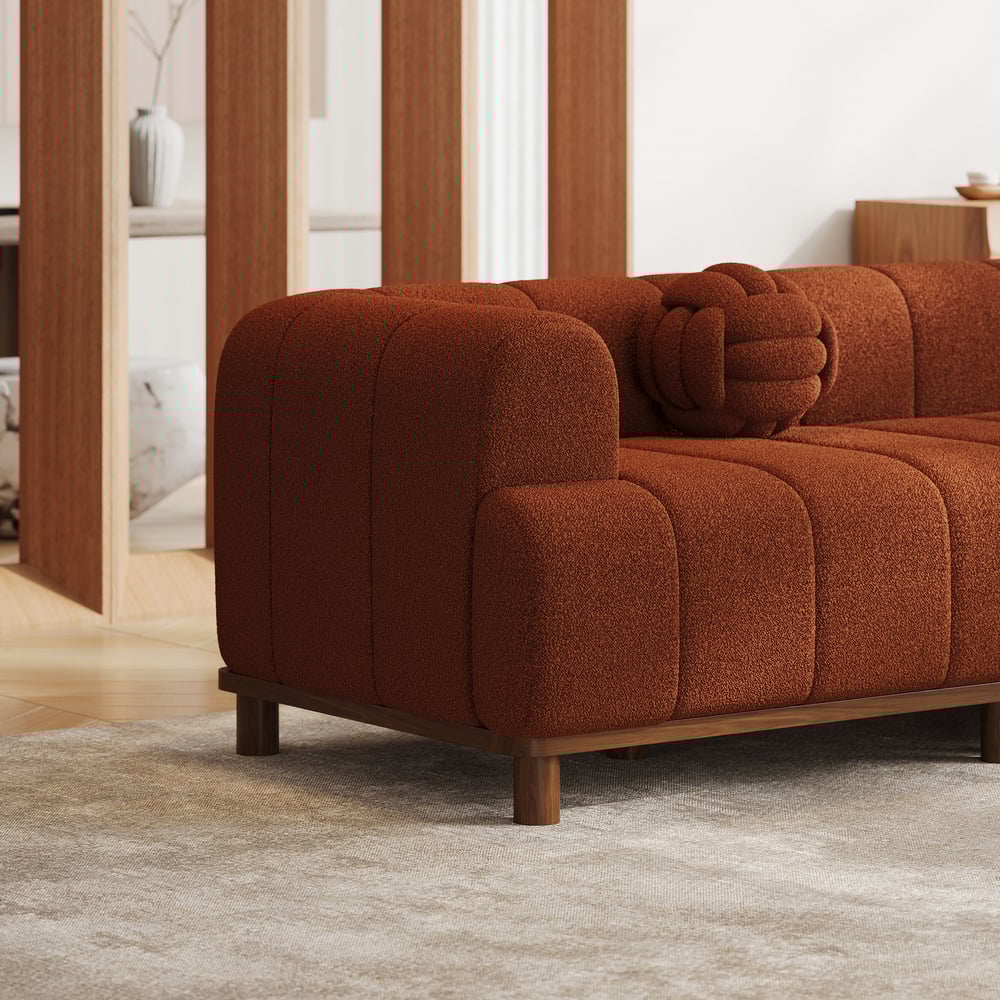 Chaise sectionnelle en L bouclée 3 pièces de 3000 mm avec pieds en bois image de fenêtre