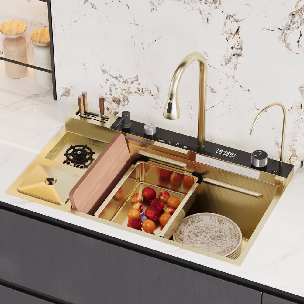 Multi-Function Stainless Steel Kitchen Sink 32.3" × 18.9" with Pull-Out Faucet window image