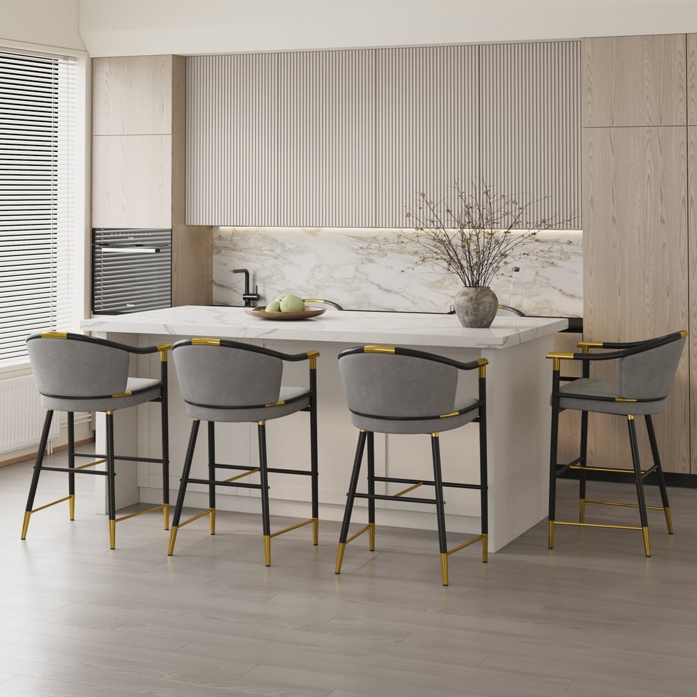 Craines Series Modern Velvet Counter Stools with Upholstery Gray window image