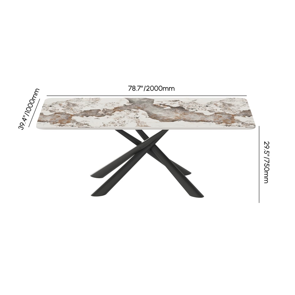 Table de salle à manger rectangulaire moderne en pierre de 2000 mm avec tréteau en acier inoxydable Poids, dimensions, image