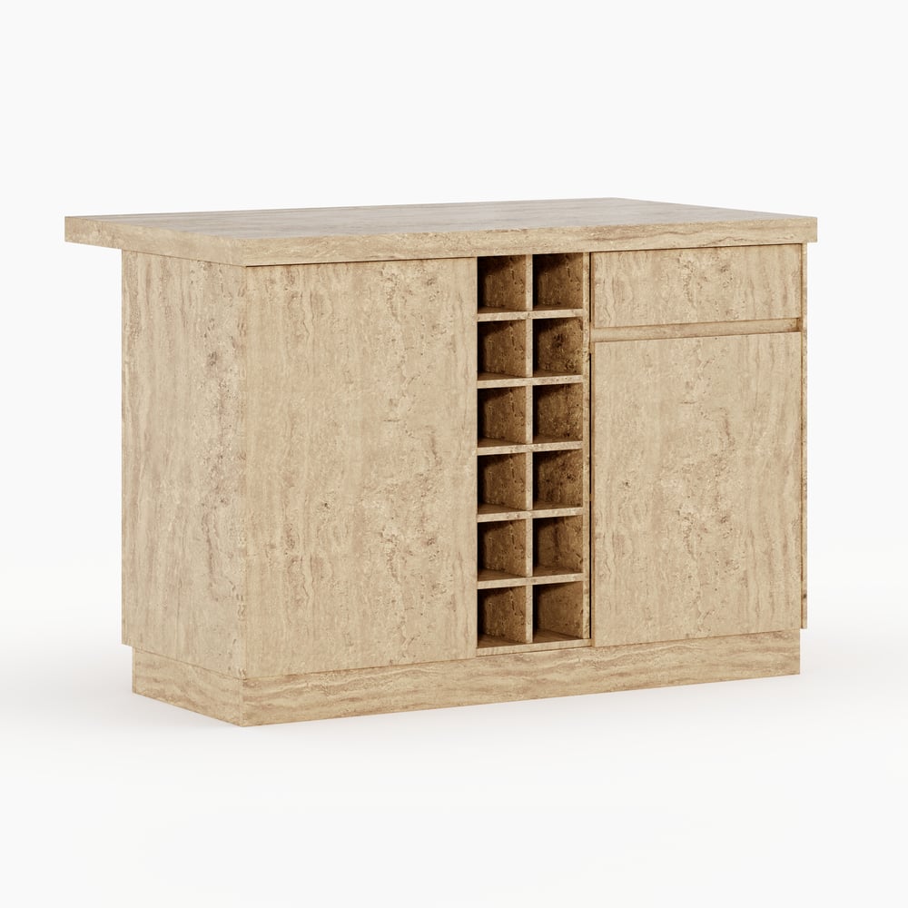 1270mm Kitchen lsland Matte Travertine Wooden Storage Kitchen Cabinet with Light window image