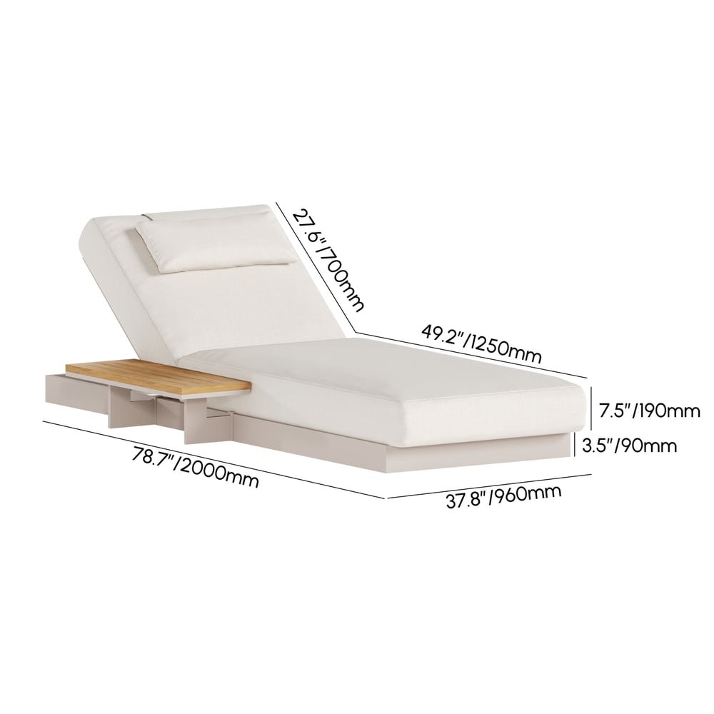 Axis Teak & Aluminum Outdoor Lounger Chair Patio Furniture in Warm White Cushion weights dimensions image