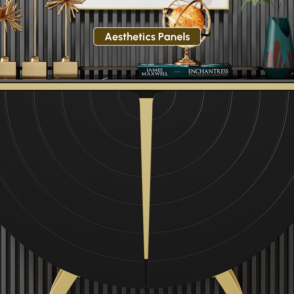 Modern Gold Console Table Sintered Stone Top Entryway Storage Cabinet with Doors window image