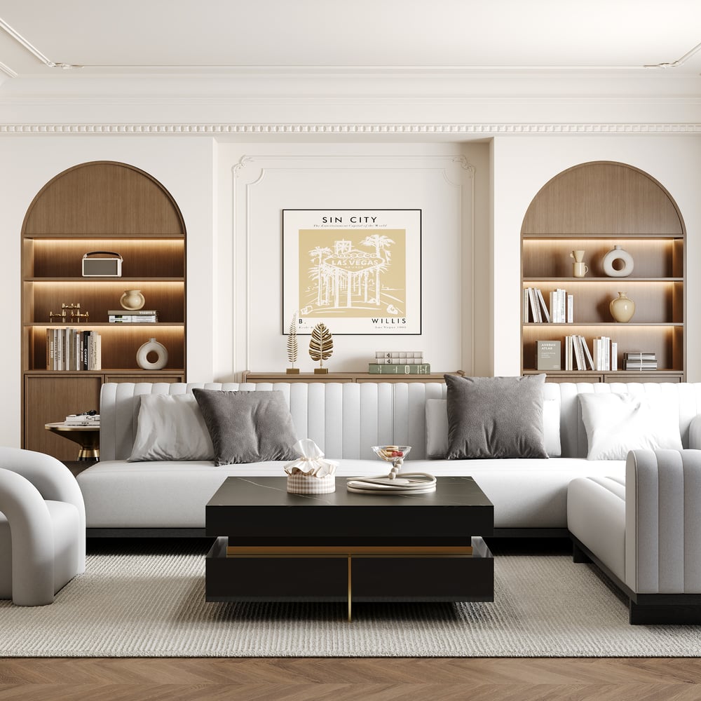 Black Modern Square Coffee Table with Drawers Sintered Stone Top & Metal Legs window image