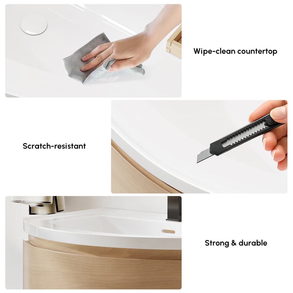 900mm Floating Curved Bathroom Vanity Natural Left Offset Single Sink Bathroom Cabinet window image