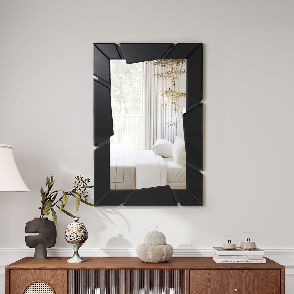 Black Wall Mirror 35.4" × 23.6" – Engineered Wood Frame, Horizontal & Vertical Hanging window image