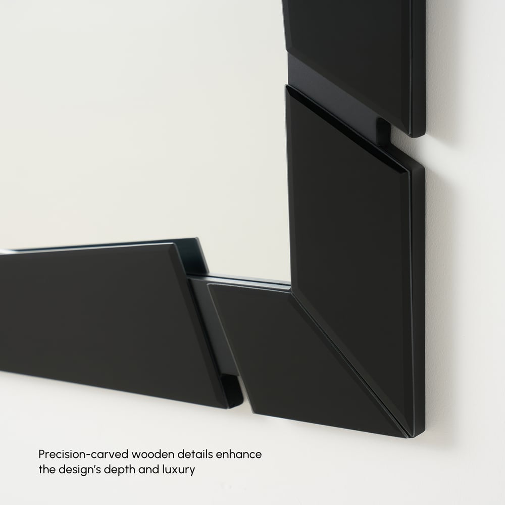 Black Wall Mirror 35.4" × 23.6" – Engineered Wood Frame, Horizontal & Vertical Hanging window image