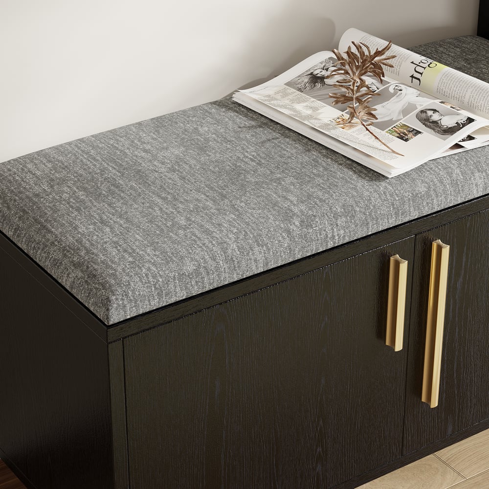 Black Wooden Shoe Storage Bench with Right-Side Cabinet for Entryway (47") window image