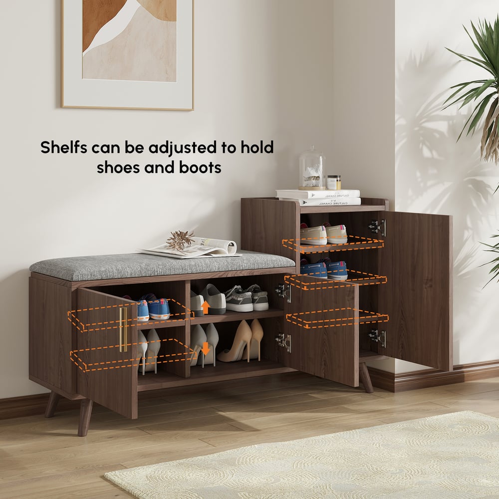 Scarpiera in legno di noce nera con mobiletto sul lato destro per ingresso (1200 mm) Immagine della finestra