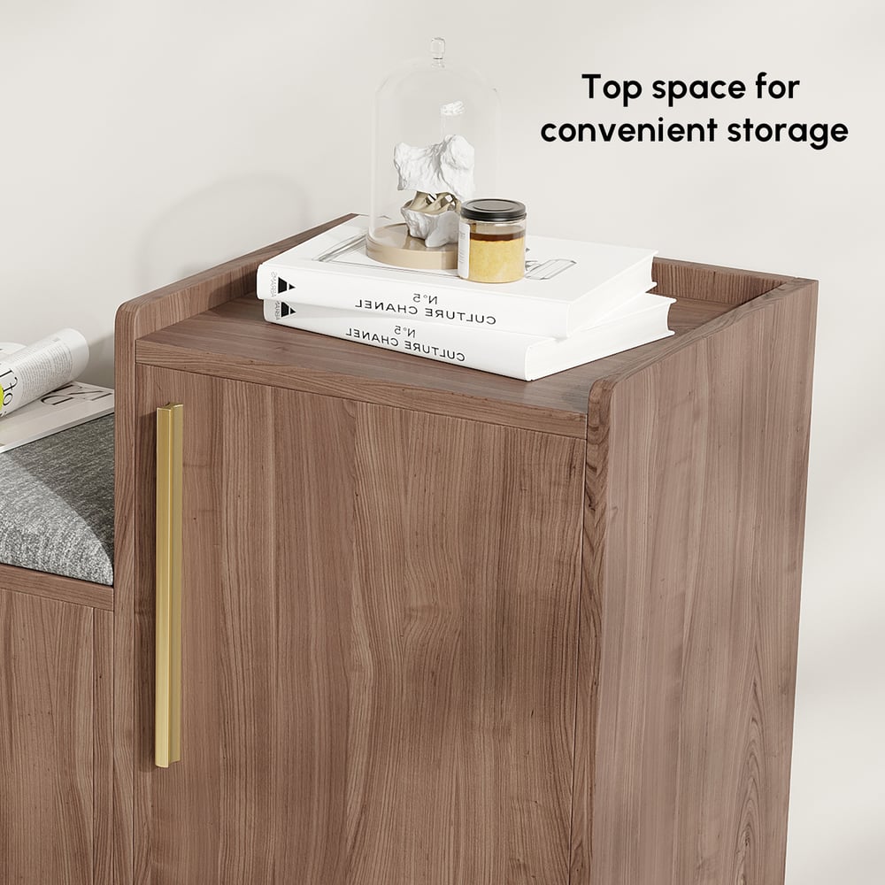 Scarpiera in legno di noce nera con mobiletto sul lato destro per ingresso (1200 mm) Immagine della finestra