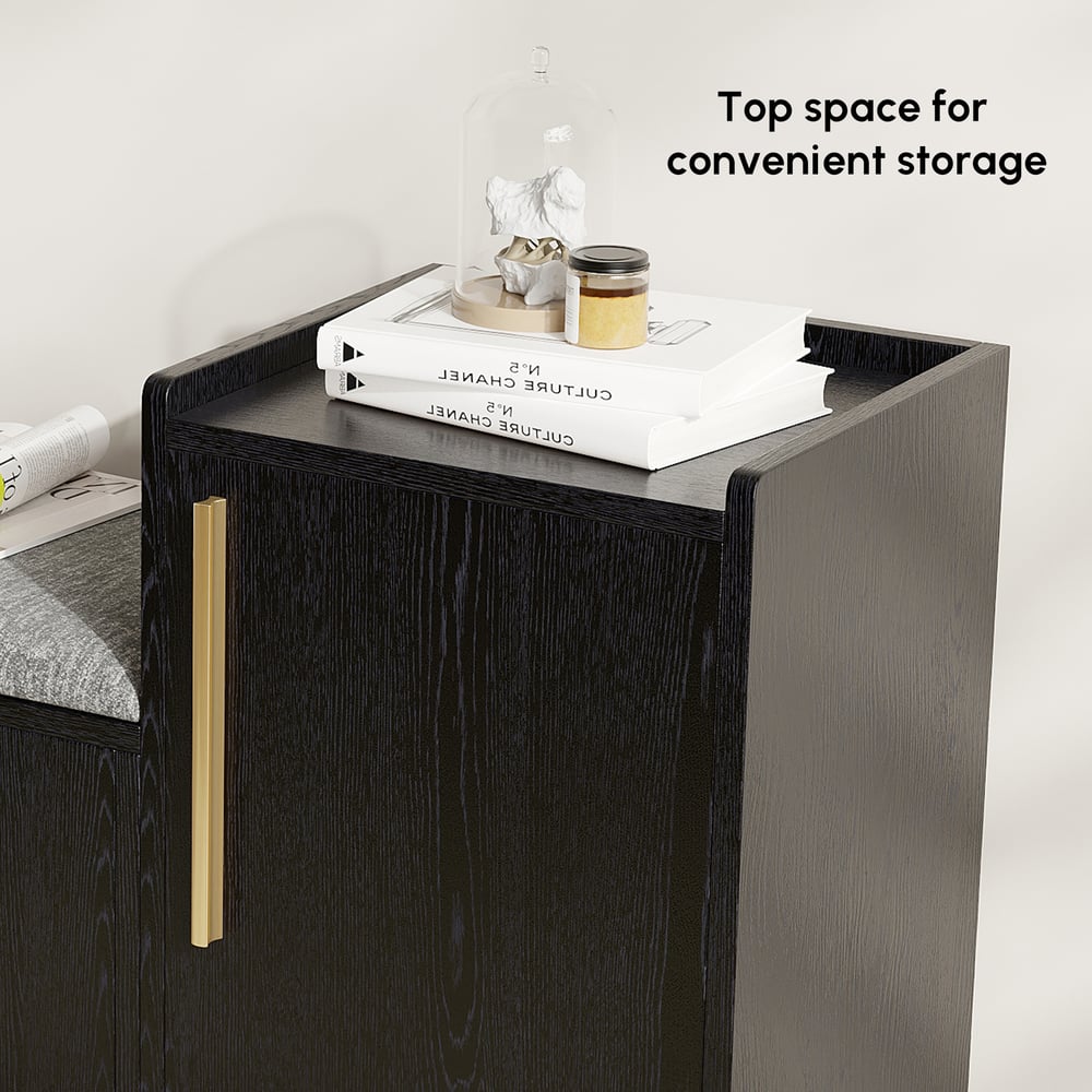 Black Wooden Shoe Storage Bench with Right-Side Cabinet for Entryway (47") window image