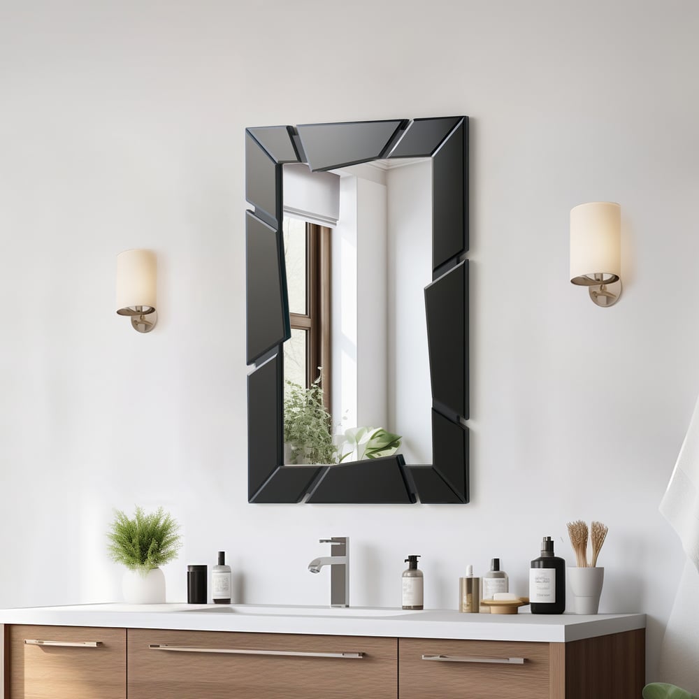 Black Wall Mirror 35.4" × 23.6" – Engineered Wood Frame, Horizontal & Vertical Hanging window image