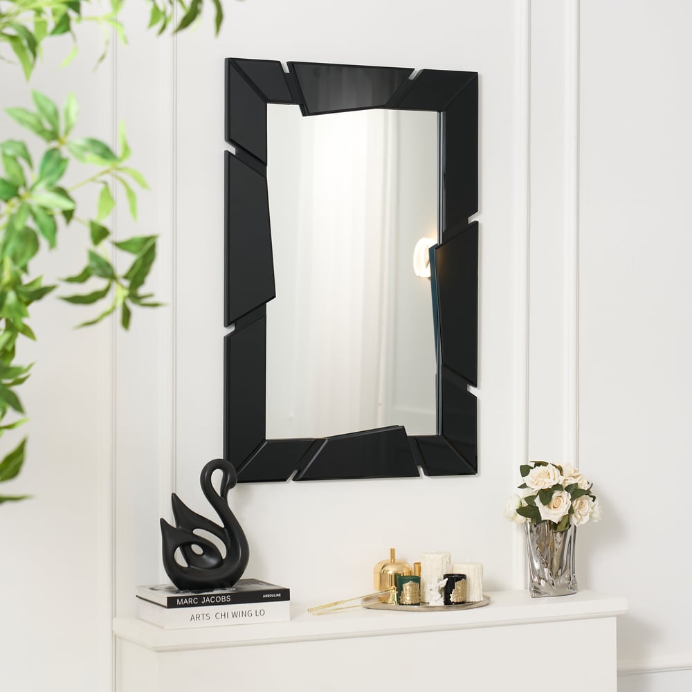 Black Wall Mirror 35.4" × 23.6" – Engineered Wood Frame, Horizontal & Vertical Hanging window image