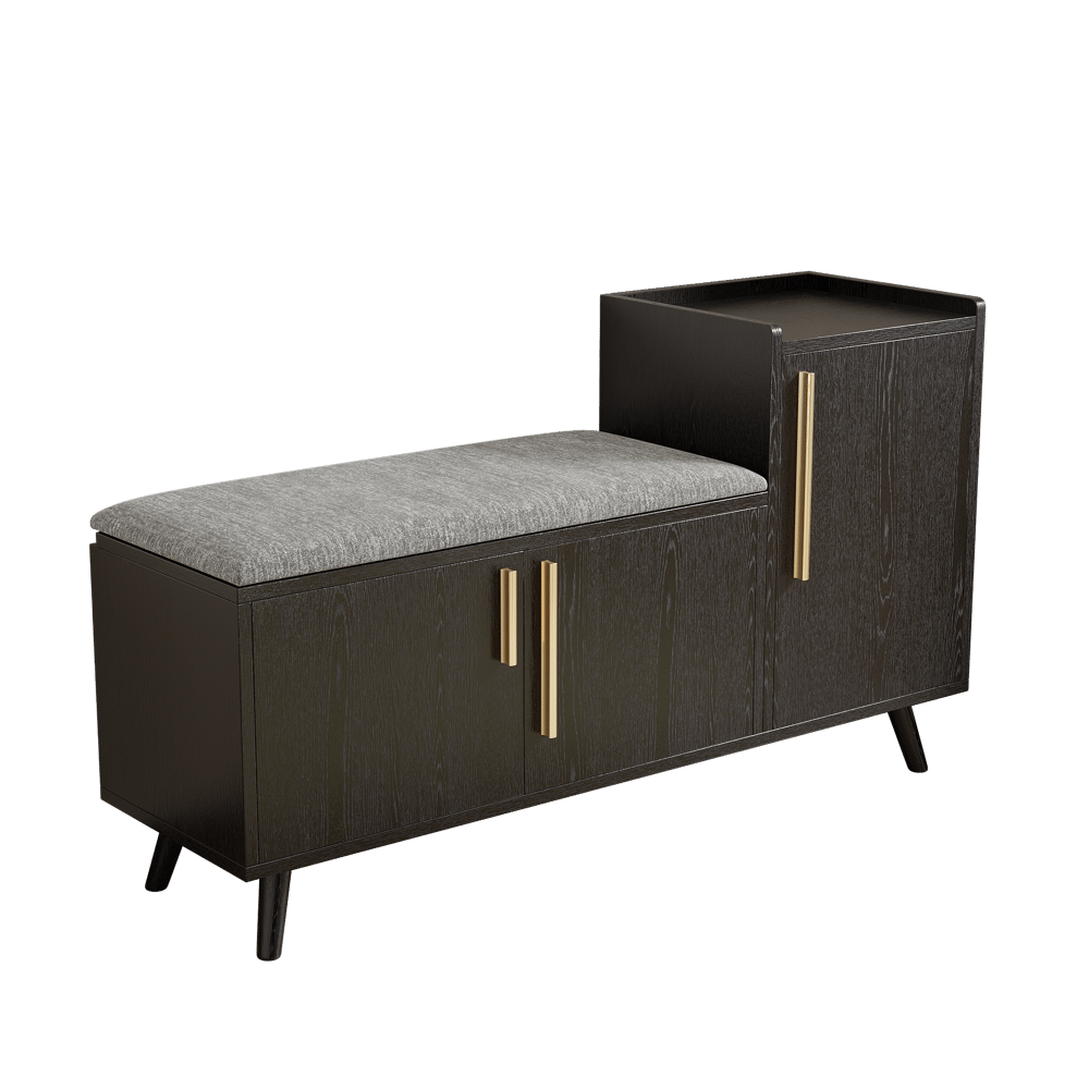 Black Wooden Shoe Storage Bench with Right-Side Cabinet for Entryway (47") window image