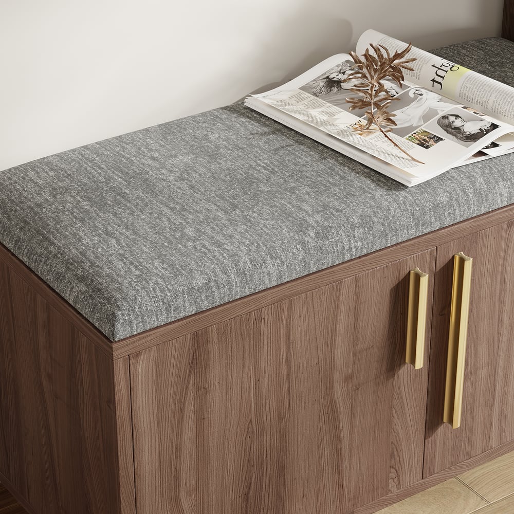 Scarpiera in legno di noce nera con mobiletto sul lato destro per ingresso (1200 mm) Immagine della finestra