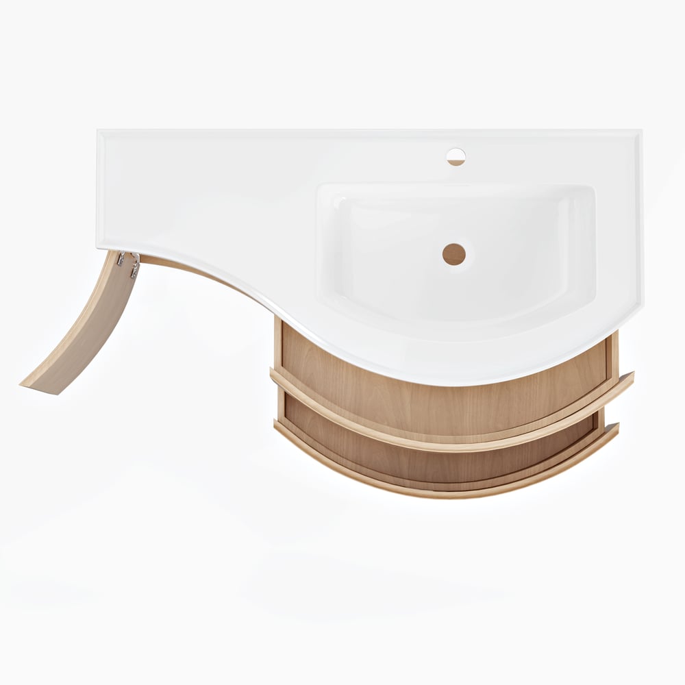 35.4" Floating Curved Bathroom Vanity Natural Right Offset Single Sink Bathroom Cabinet window image