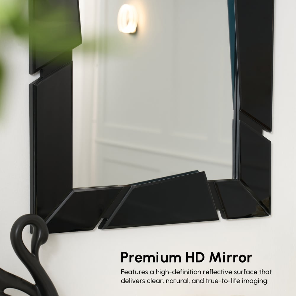 Black Wall Mirror 35.4" × 23.6" – Engineered Wood Frame, Horizontal & Vertical Hanging window image