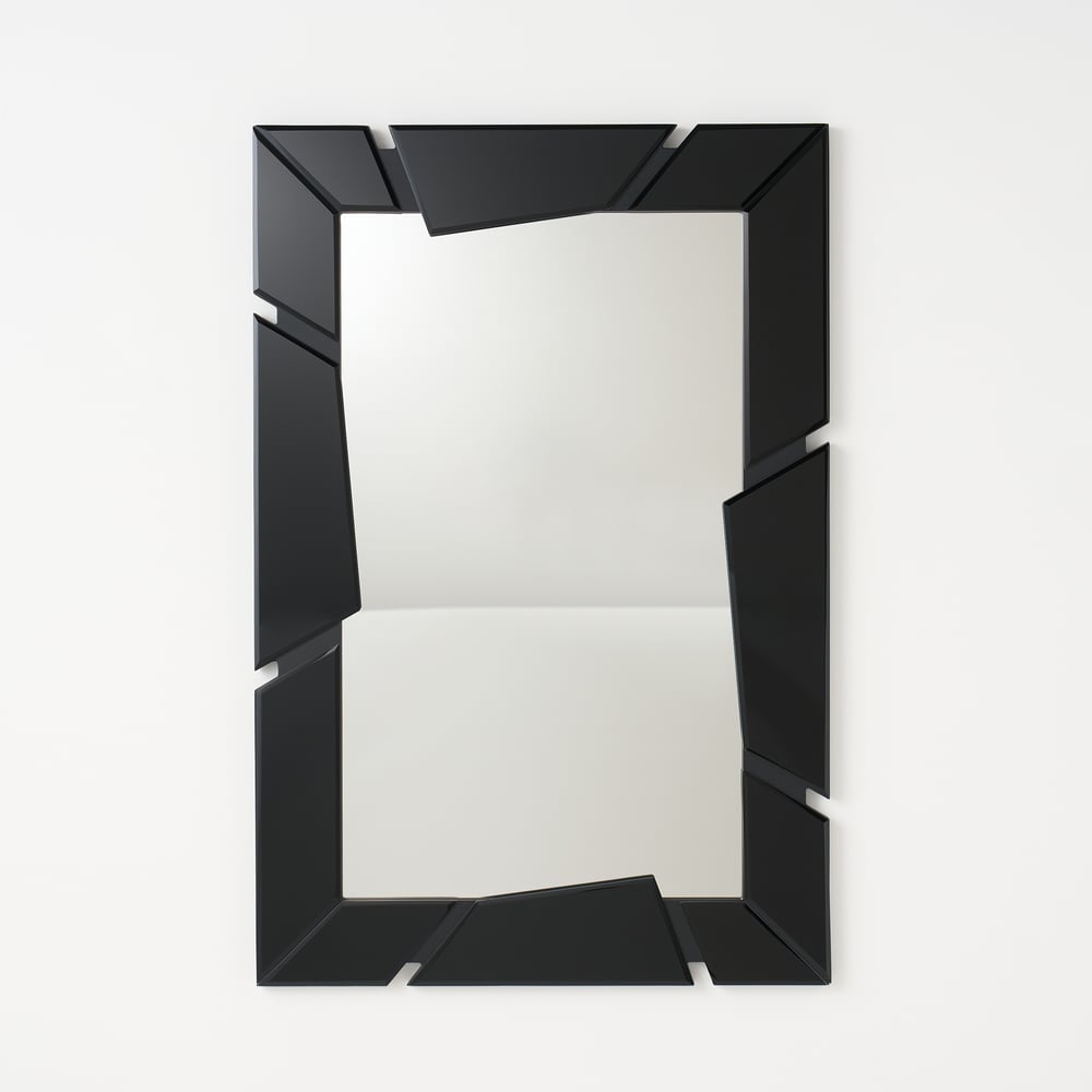 Black Wall Mirror 35.4" × 23.6" – Engineered Wood Frame, Horizontal & Vertical Hanging window image