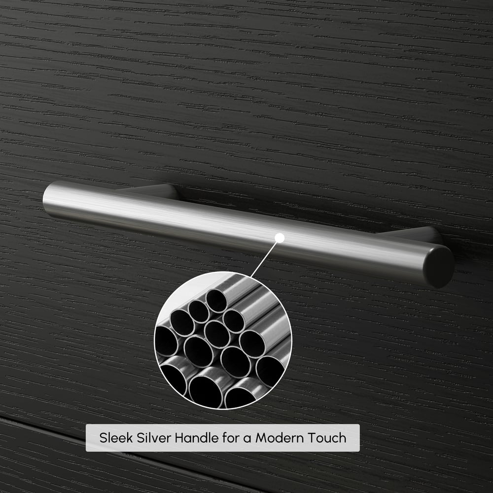 Vanité de salle de bain noire à double vasque de 1500 mm avec poignées argentées, design flottant image de fenêtre