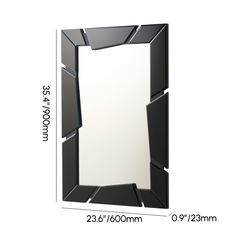 Black Wall Mirror 35.4" × 23.6" – Engineered Wood Frame, Horizontal & Vertical Hanging weights dimensions image