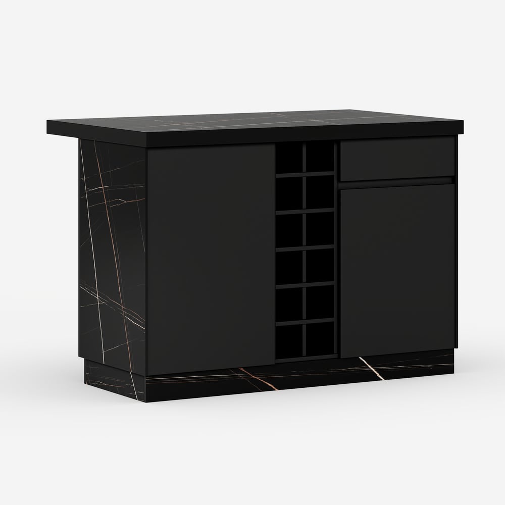 Armoire de cuisine de rangement en bois noir Japandi Kitchen Island 1270 mm avec lumière image de fenêtre