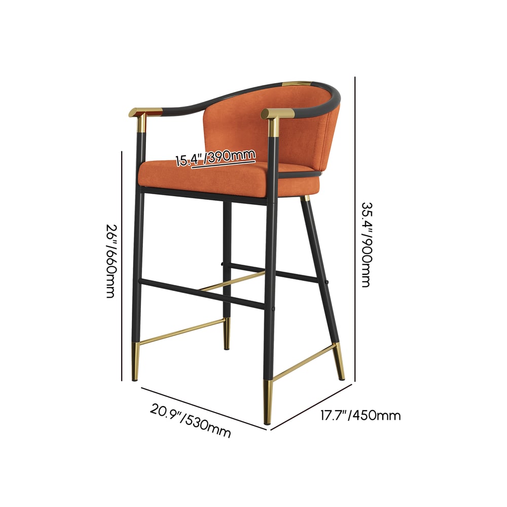 Craines Series Modern Velvet Counter Stools with Upholstery Orange weights dimensions image