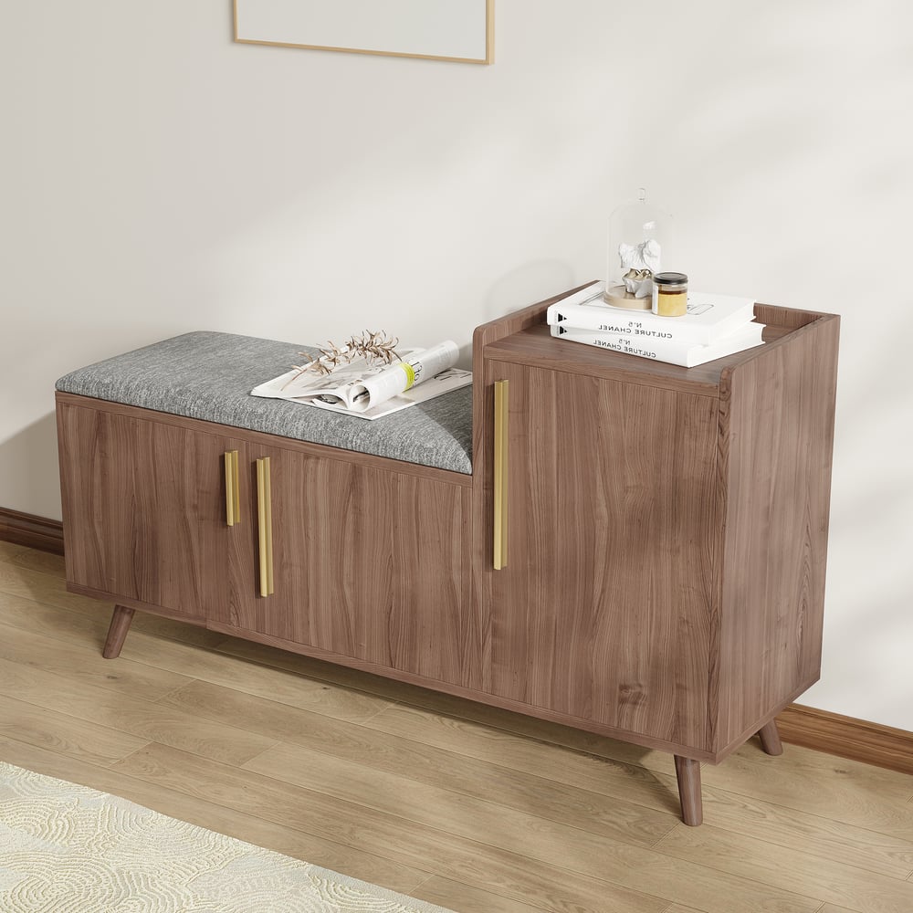 Scarpiera in legno di noce nera con mobiletto sul lato destro per ingresso (1200 mm) Immagine della finestra