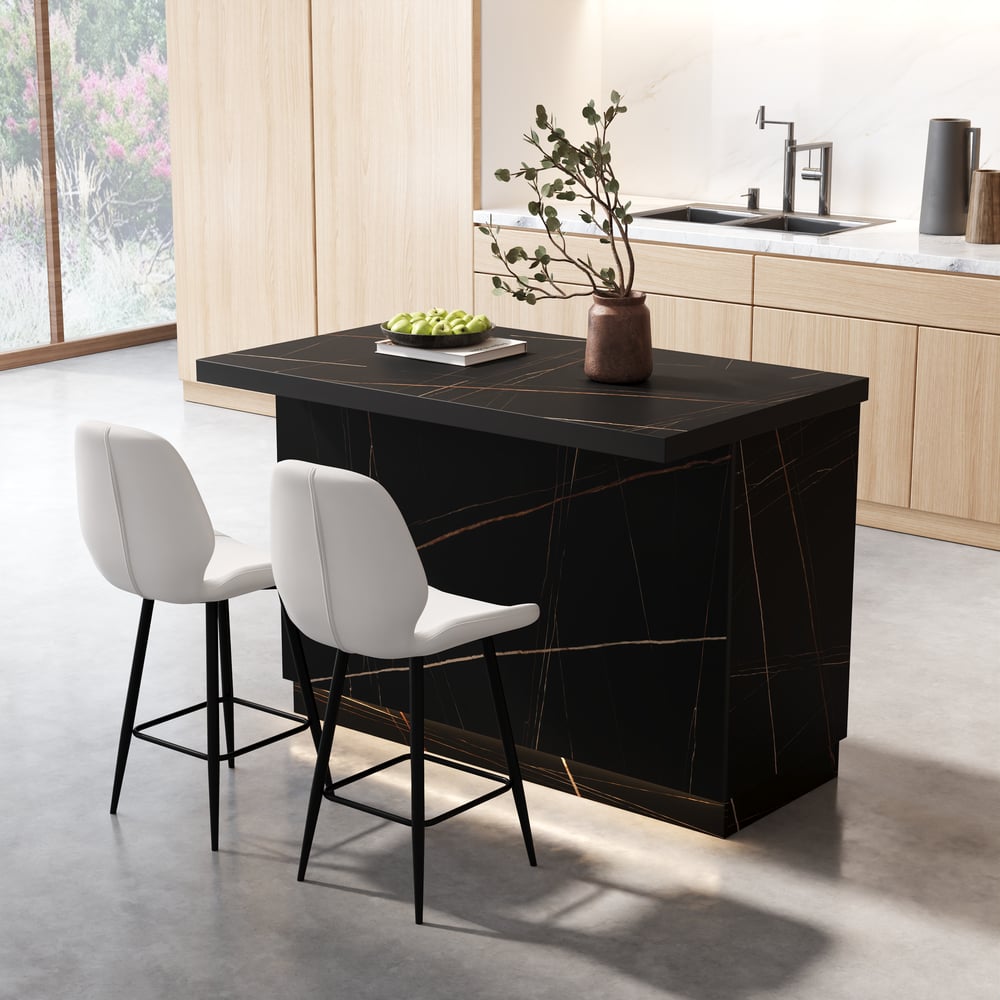 Armoire de cuisine de rangement en bois noir Japandi Kitchen Island 1270 mm avec lumière image de fenêtre