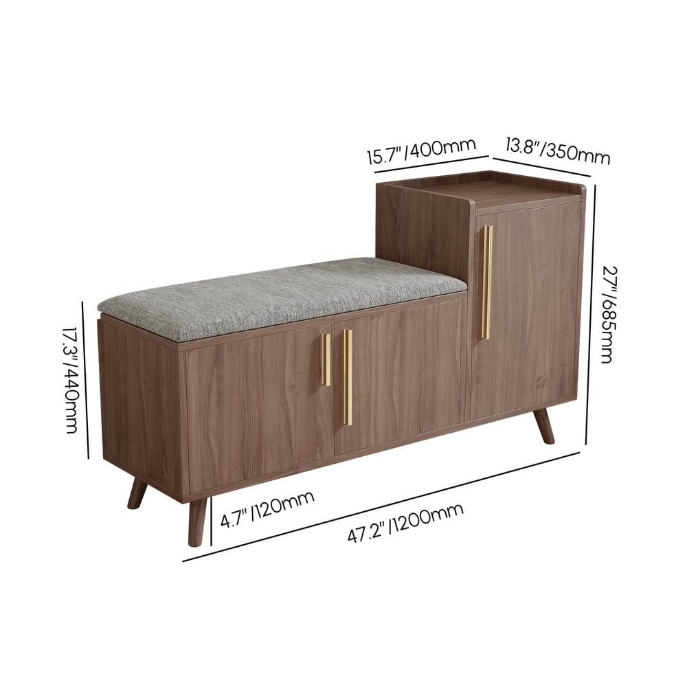 Scarpiera in legno di noce nera con mobiletto sul lato destro per ingresso (1200 mm) Immagine con pesi e dimensioni
