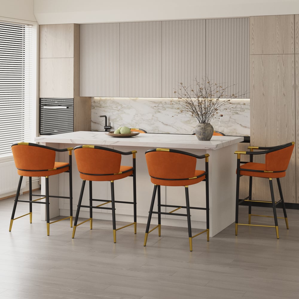 Craines Series Modern Velvet Counter Stools with Upholstery Orange window image