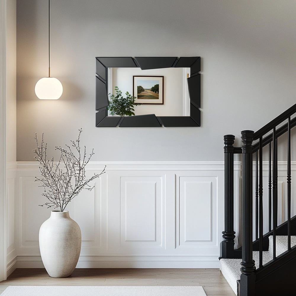 Black Wall Mirror 35.4" × 23.6" – Engineered Wood Frame, Horizontal & Vertical Hanging window image