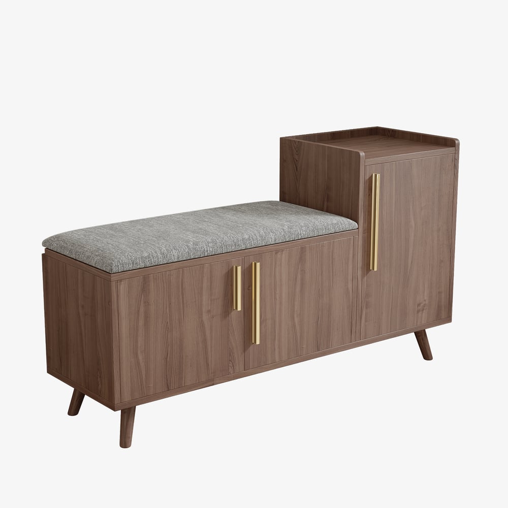 Scarpiera in legno di noce nera con mobiletto sul lato destro per ingresso (1200 mm) Immagine della finestra