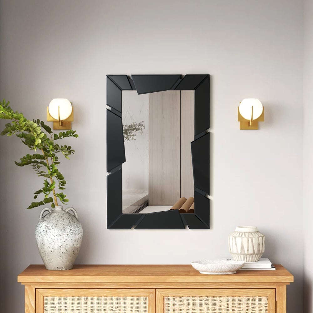 Black Wall Mirror 35.4" × 23.6" – Engineered Wood Frame, Horizontal & Vertical Hanging window image