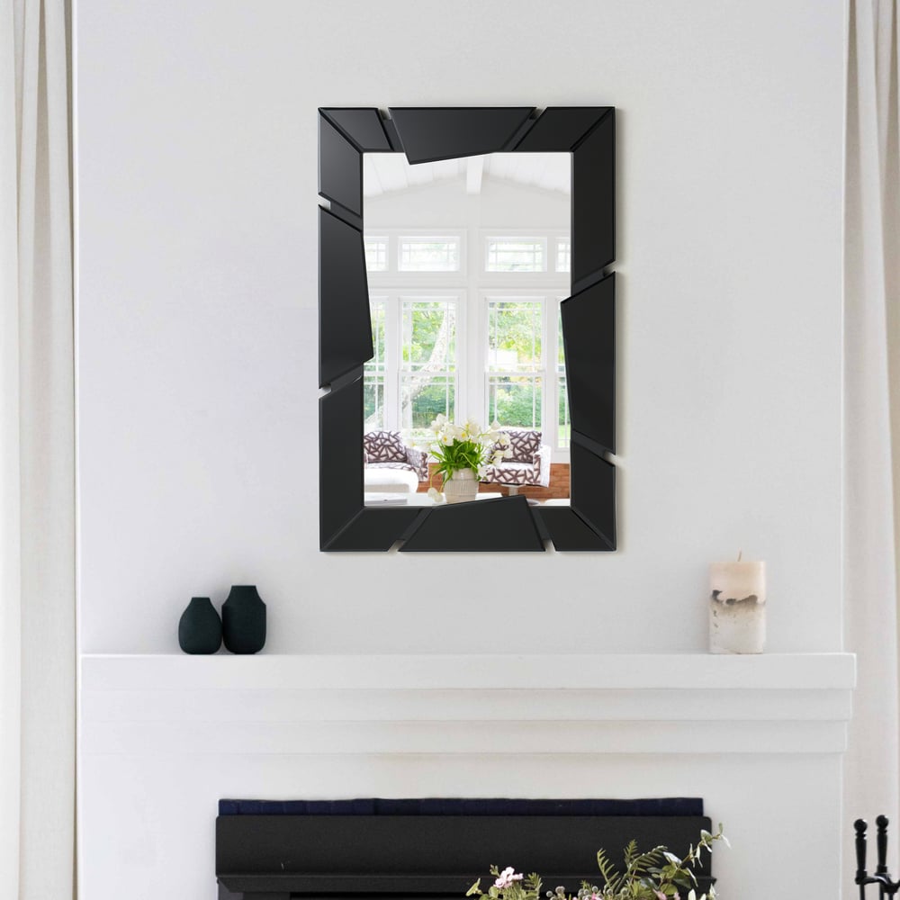 Black Wall Mirror 35.4" × 23.6" – Engineered Wood Frame, Horizontal & Vertical Hanging window image