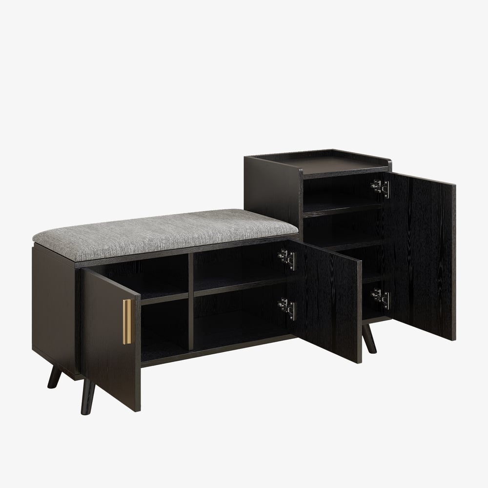 Black Wooden Shoe Storage Bench with Right-Side Cabinet for Entryway (47") window image
