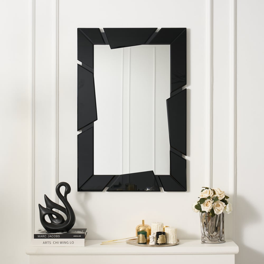 Black Wall Mirror 35.4" × 23.6" – Engineered Wood Frame, Horizontal & Vertical Hanging window image