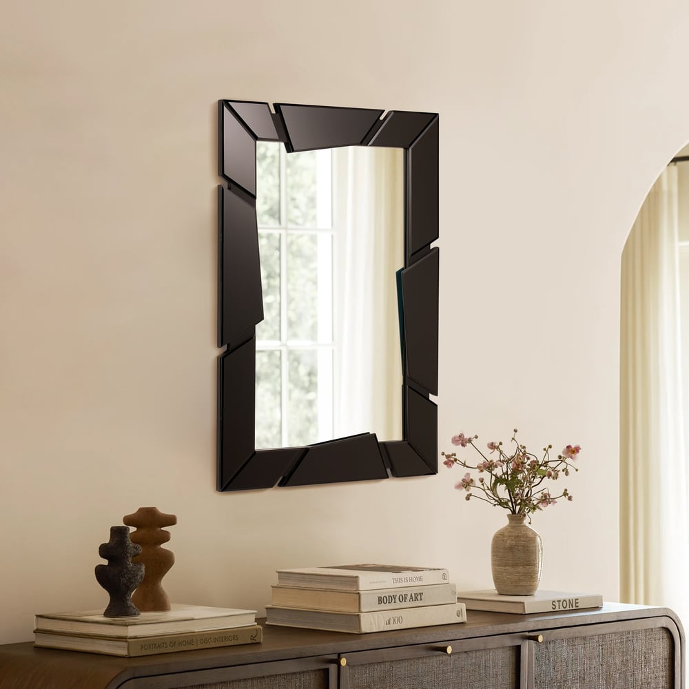 Black Wall Mirror 35.4" × 23.6" – Engineered Wood Frame, Horizontal & Vertical Hanging window image