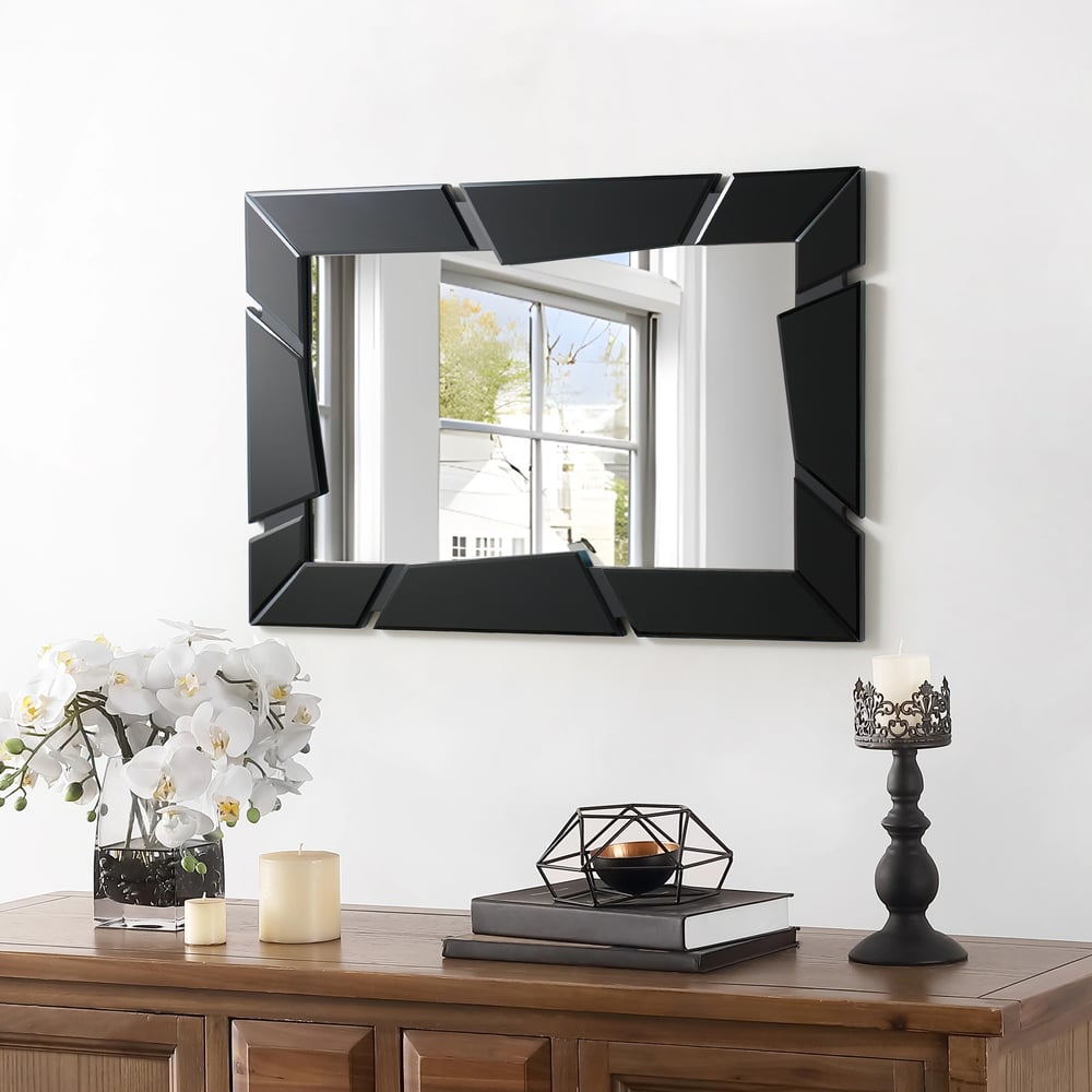 Black Wall Mirror 35.4" × 23.6" – Engineered Wood Frame, Horizontal & Vertical Hanging window image