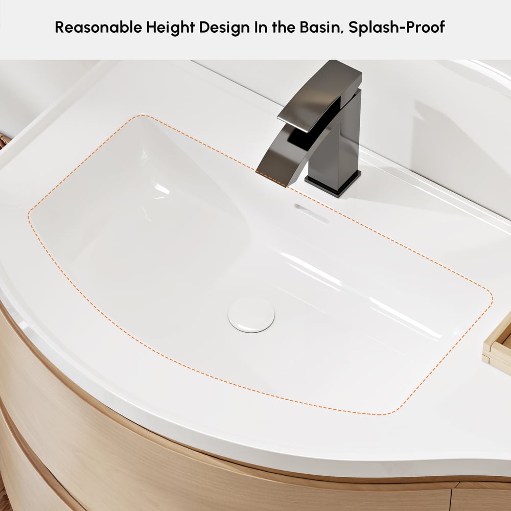 900mm Floating Curved Bathroom Vanity Natural Left Offset Single Sink Bathroom Cabinet window image