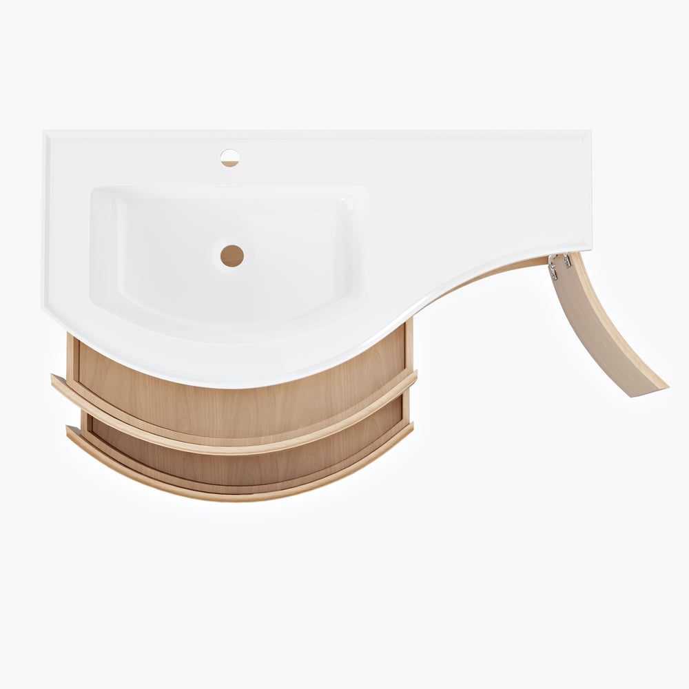 900mm Floating Curved Bathroom Vanity Natural Left Offset Single Sink Bathroom Cabinet window image