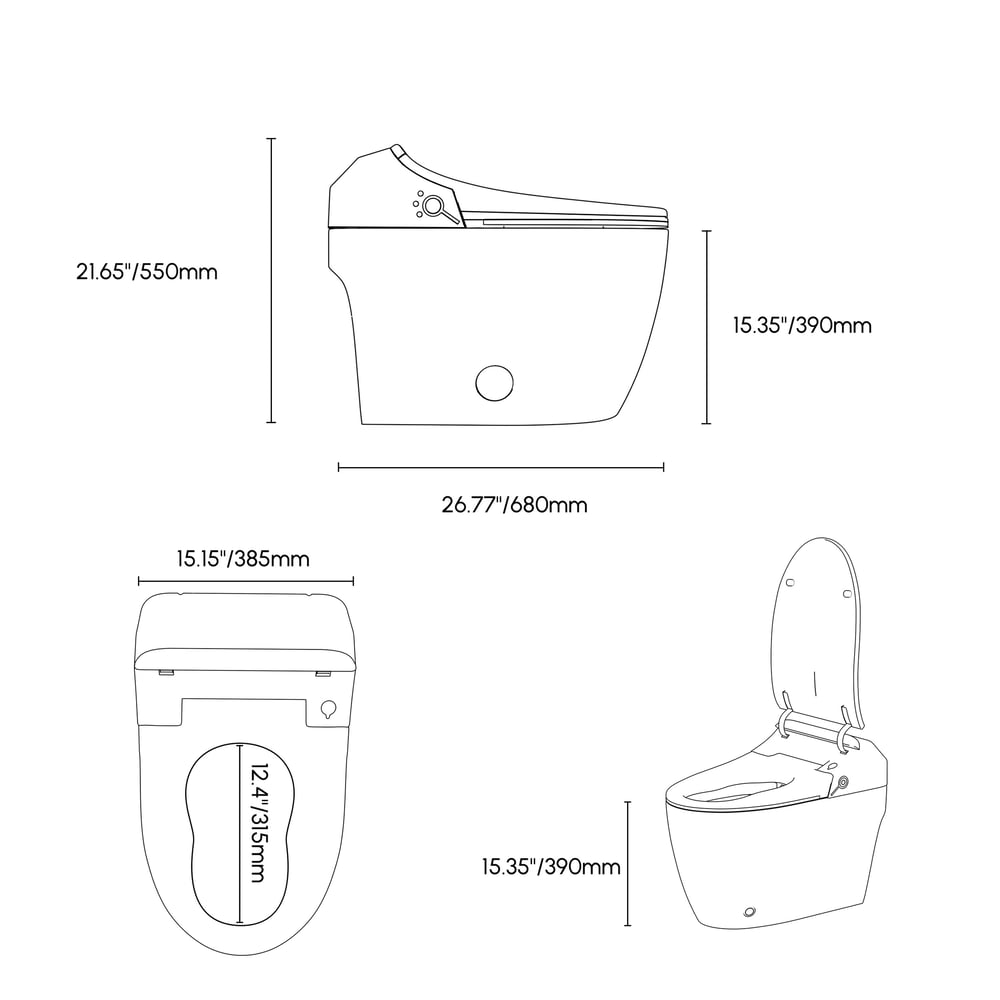 Hynova AX2 Pro Automatic Smart Bidet Toilet with Aromatherapy White 1.28 GPF weights dimensions image