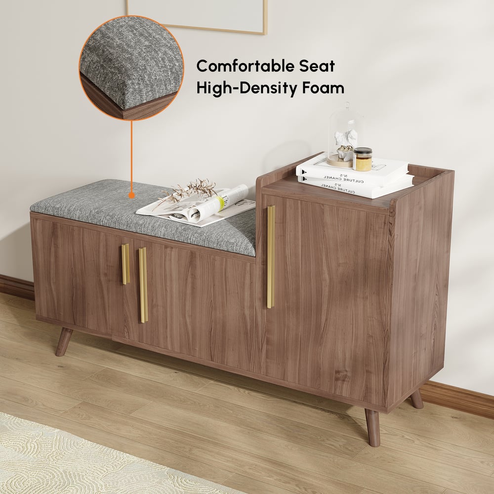 Scarpiera in legno di noce nera con mobiletto sul lato destro per ingresso (1200 mm) Immagine della finestra