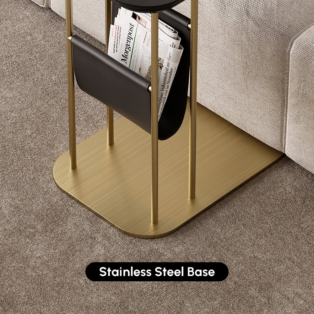 C-Shaped Black & Gold Rotating Side Table with Storage window image