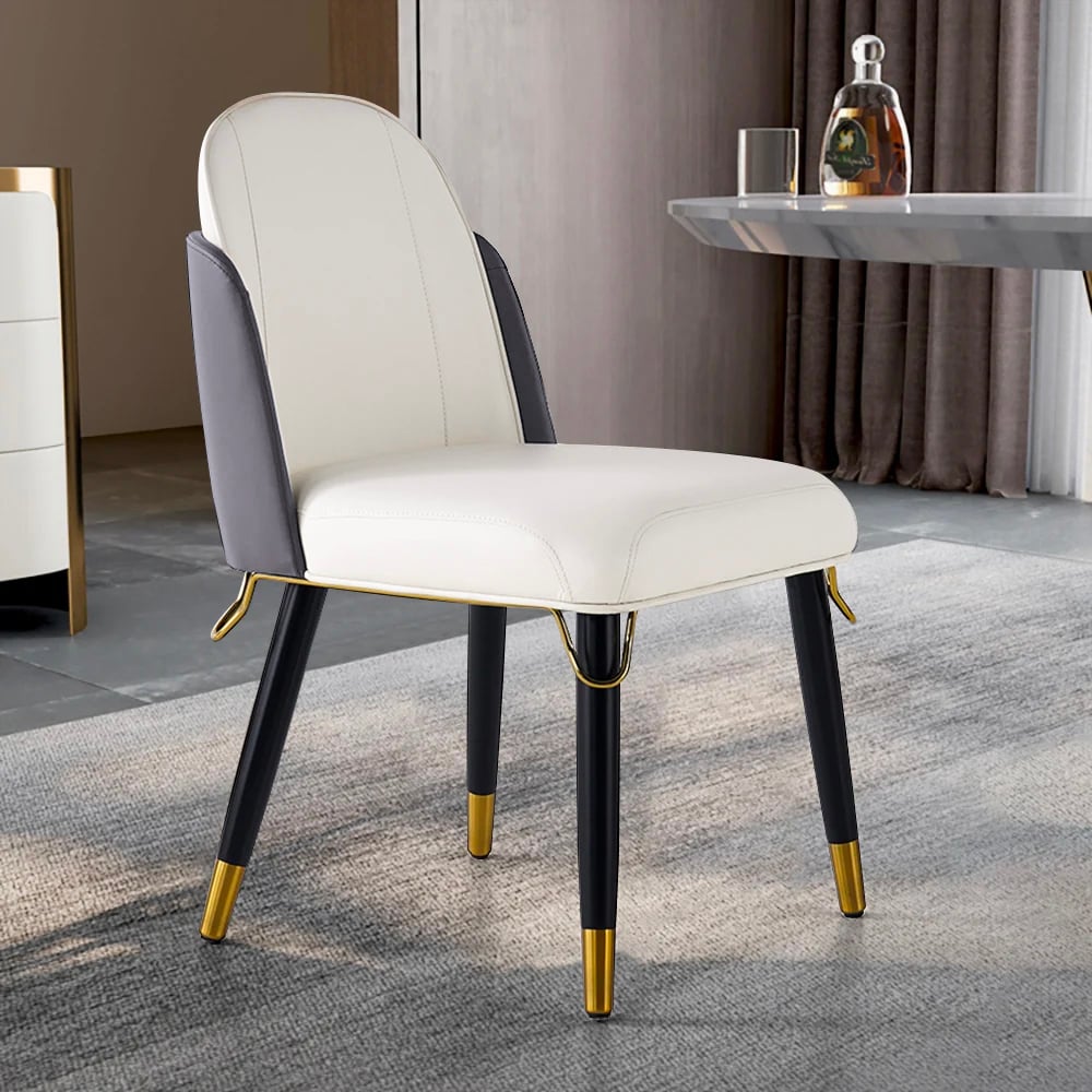 Set of 2 Modern Dining Chairs with PU Leather Upholstery Warm White window image