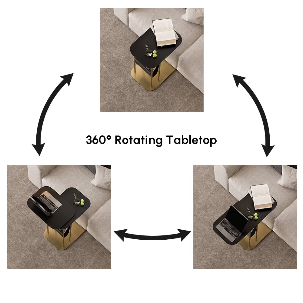 C-Shaped Black & Gold Rotating Side Table with Storage window image