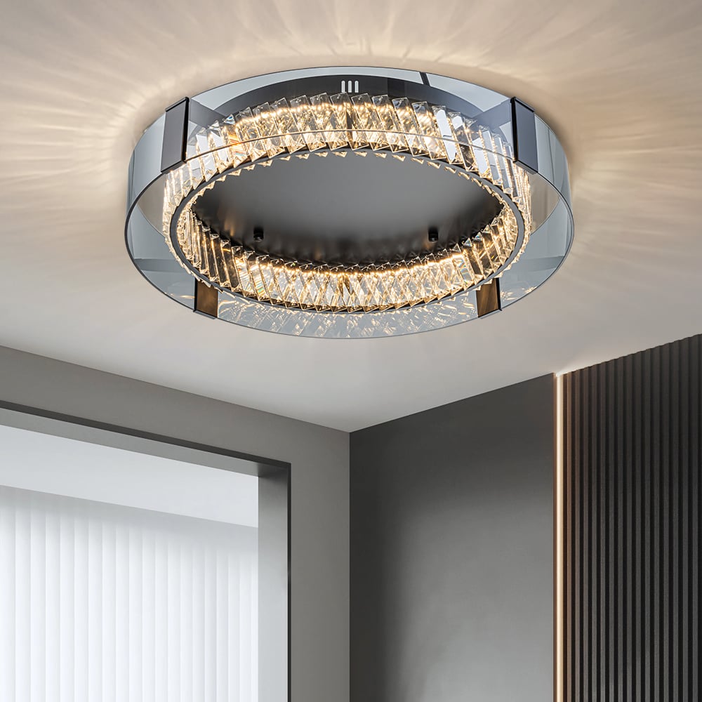 Crystal Dimmable Ceiling Lights 3 Modes LED Flush Mount Light with Remote Control window image