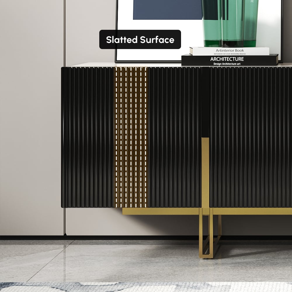 Grovyn 59" Sintered Stone Top Fluted TV Stand with Storage window image